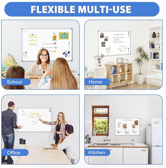 WALGLASS Large White Board, 72" x 40" Double-Sided Dry Erase Board Magnetic Whiteboard for Wall, Hanging Mounted Whiteboard Silver Aluminium Frame for Home, School, Office
