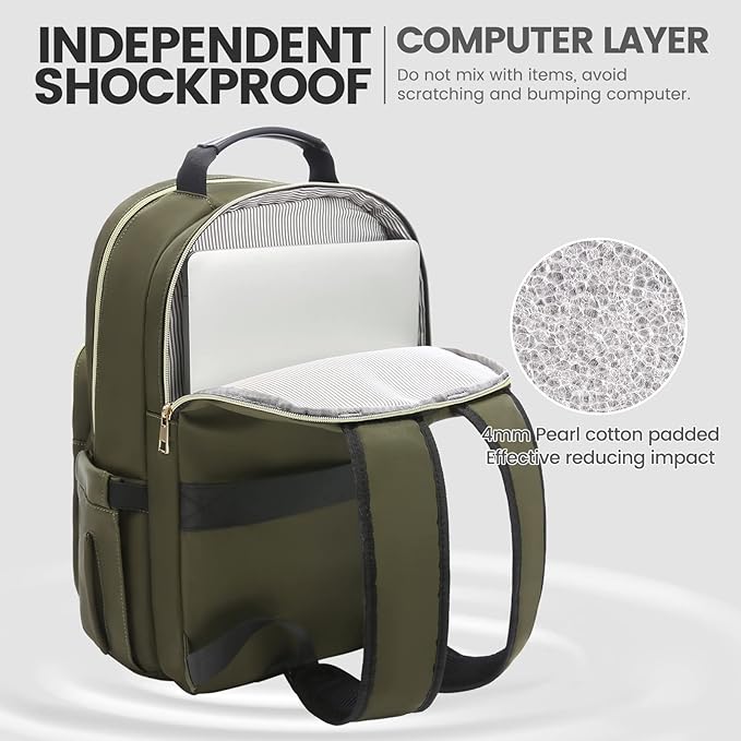 LOVEVOOK Laptop Backpack for Women 17.3 inch,Cute Womens Travel Backpack Purse,Professional Laptop Computer Bag,Waterproof Work Business College Teacher Bags Carry on Backpack with USB Port,Army green