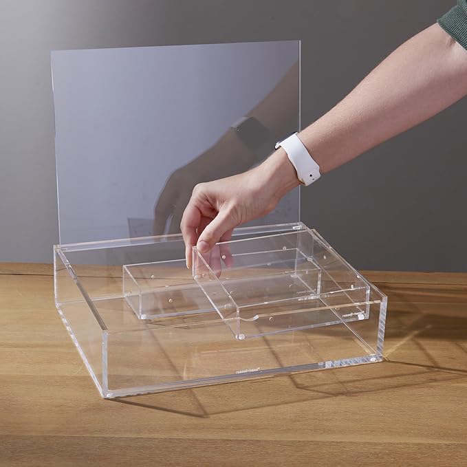 russell+hazel Large Acrylic Flip Box, 12.5” x 6.5”, Desktop Organization, Clear, 1 Count, 98148