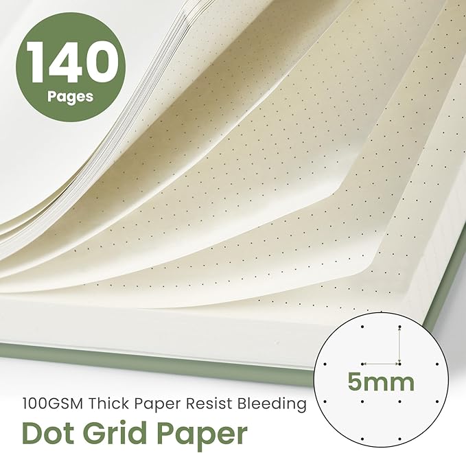 Dotted Spiral Journal Notebook for Women & Men, 140 Pages, Bullet Dotted Notebook for Journaling & Note Taking, Journals for Writing, A5(6"x8") - Green