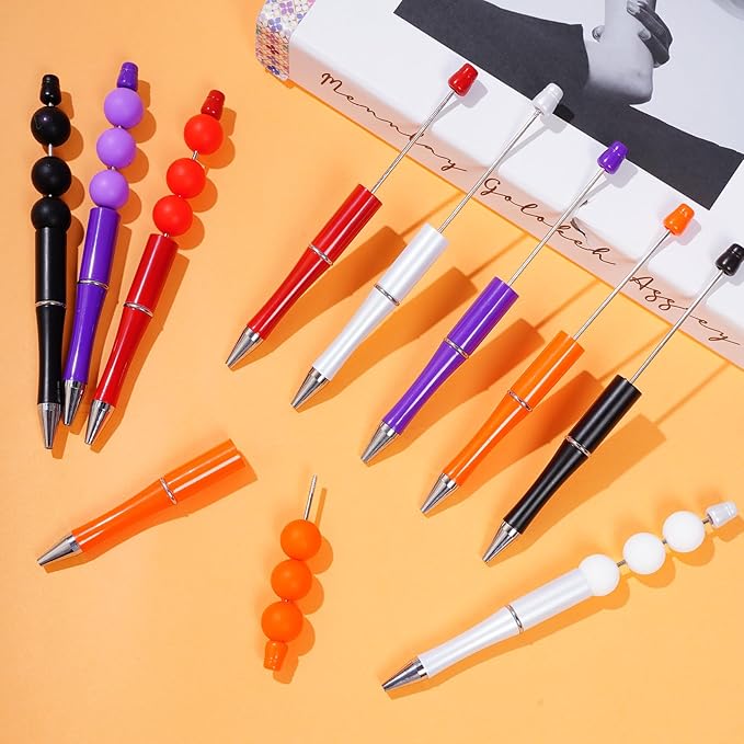jiebor 30Pcs Beadable Pens Plastic Bead Pen Black Ink Ballpoint Pens Diy Pens Cute Cool Pens for Halloween Kids Girls Students Teacher Bridal Graduation Gift Office School Supplies