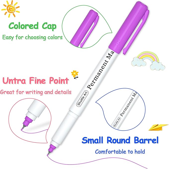 Shuttle Art Permanent Markers, 30 Assorted Colors Ultra Fine Point Permanent Marker Packed in Travel Case, Ideal Colored Markers Set for Adults Coloring Doodling on Plastic, Glass, Gift for Teens