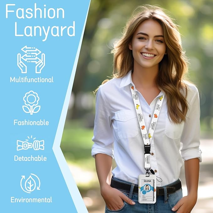 Lanyards for Id Badges, Cute Ducks Holder with Retractable Reel Clip, Funny Work Card Name Tag Keychain Lanyard Vertical ID Card Protector Cover Case for Women Nurse Doctor Teacher Student