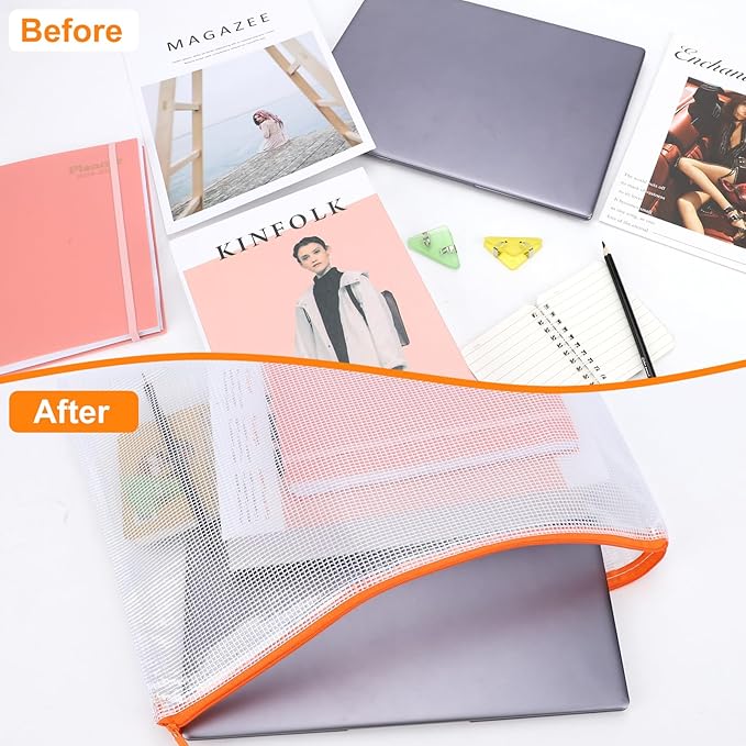 20pcs Plastic Mesh Zipper Pouch Bags, A3 17x12 Inches Extra Large Zipper Bags, Reusable Zipper Pouches for Classroom Office Supplies Organizing, Puzzles & Games, Board Game Organization