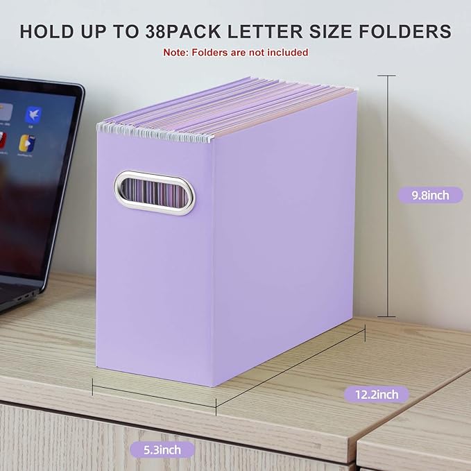 Oterri File Organizer, Small Storage Box, Cardboard File Folder Organizer, Collapsible File Box, Hanging File Organizer for Letter Size, Portable File Box with Handle, Only Box (Purple,6 Packs)