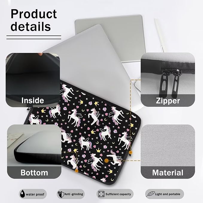 Horse Printed Computer Bags for Laptops Girls, Heart Pattern Computer Carrying Cover Portable Laptop Case Bag, 12 Inch Shockproof Laptop Bag Neoprene Computer Briefcase