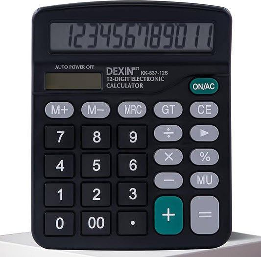 Golcellia Calculators Desktop, Black Calculator, Cute Calculator 12 Digit Desk Calculator Large Display, Dual Power Solar Battery, Office Home School Supplies for Adults & Students