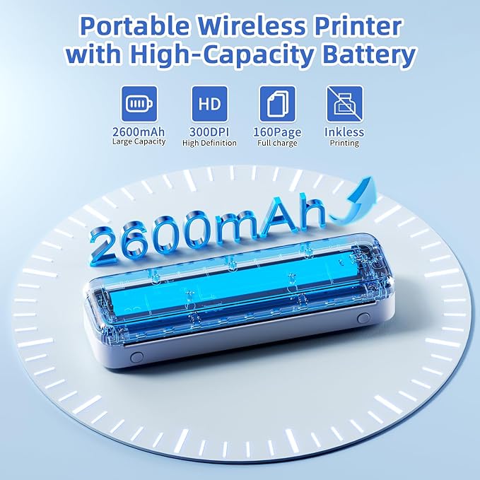 Phomemo M834 Ultra Portable Printer,(Upgraded) Wireless Bluetooth Thermal Printer 8.5" x 11"&A4, Compatible with iOS, Android & PC, Inkless Printer for Travel, Office, School,Home
