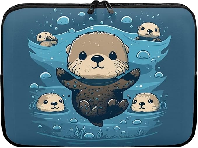 Sea Otter Computer Sleeve for Women 12 inch Laptop Sleeve Durable Lap Top Case with Multiple Uses Tablet Bag Teen Girls Laptop Carrying Case Briefcase Navy Blue