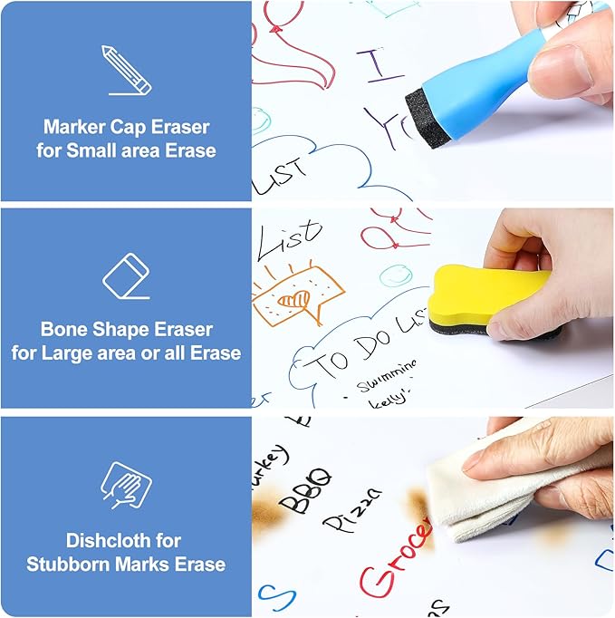 6 Pack Magnetic Dry Erase Board Sheet for Fridge, 12"x8" Erasable Refrigerator WhiteBoard w/ 6 Markers & 1 Eraser- Smooth and Flexible Small Magnet Blank Notepad for Home Kitchen Organizer and Planner