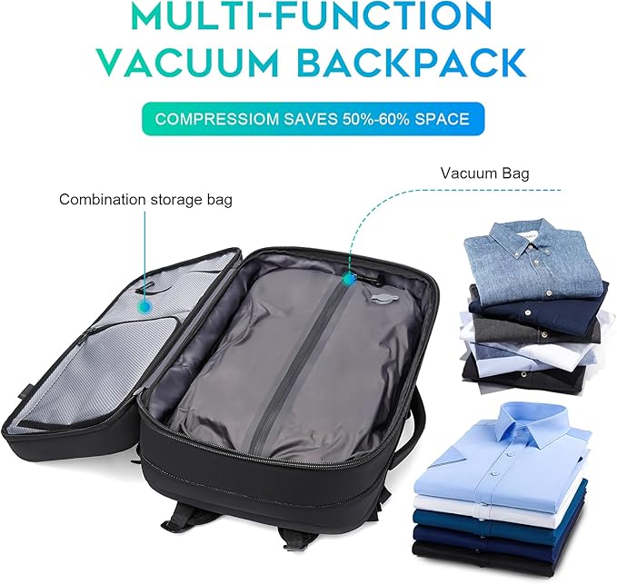 BANGE Air Vacuum Backpack for Travel, Expandable Backpack with Vacuum Compression Packing Bag,Space Saver Bags for Traveling, Business,Camping(NO PUMP)…