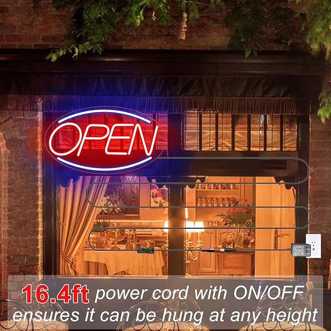 Open Signs for Business Ultra Bright LED Neon Open Signs for Business Storefront Window Glass Door Shop Store Florists Bar Salon Pubs with ON/OFF Switch (Blue/Red- Oval, 32 Inch)
