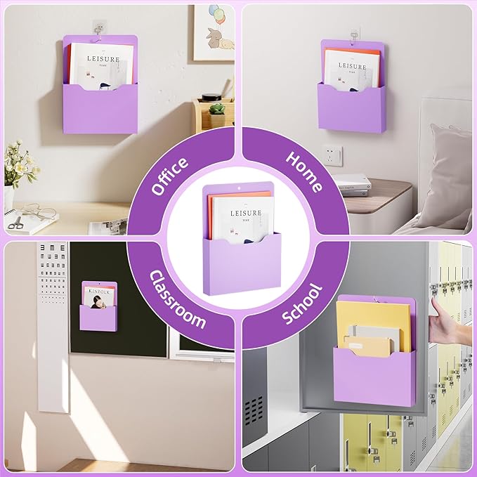 Magnetic File Holder - Magnetic Paper Holder, Pocket Organizer Office Supplies Storage Mail Organizer for Notebooks,Planners,Letter (Purple)