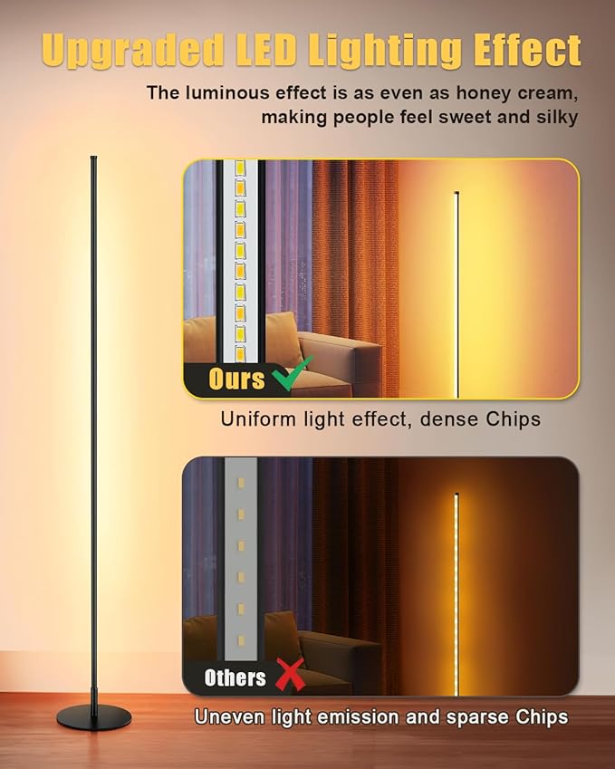 unionlux Corner Floor Lamp, Minimalist LED Corner Floor Lamp All Metal 24W Dimmable 200% Brighter Adjustable2700K-6500K with Remote/Foot Control, Modern Corner Lamp for Living Room Bed Room