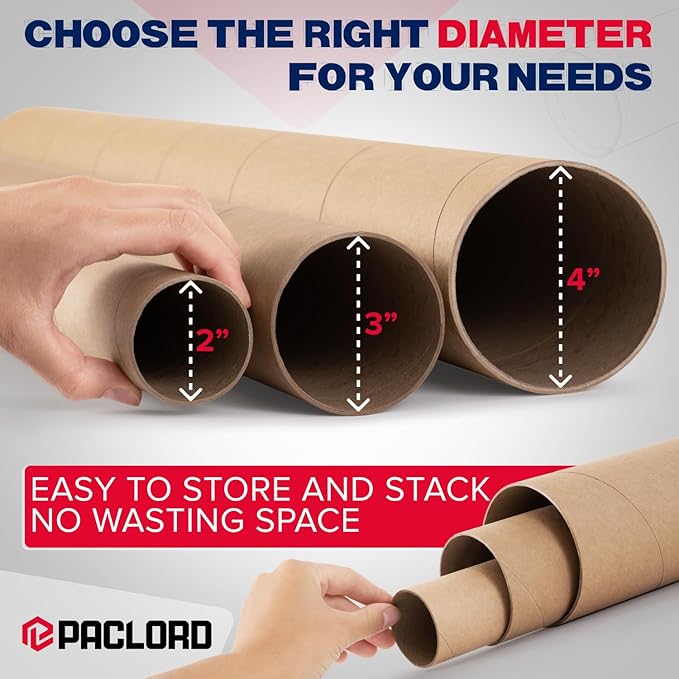 4" x 24" Reinforced Kraft Paper Mailing Tube, Pack of 1 Tube with 2 Caps – Secure USPS Approved Poster Tube – Cardboard Tube for Shipping and Storing Posters, Prints, Artwork, or Documents
