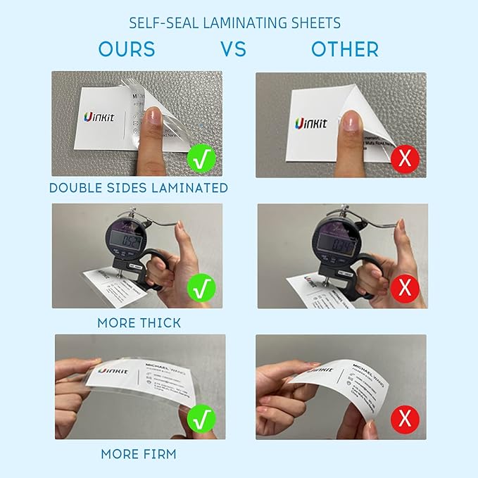 Uinkit 25 Pack 4x6 Inch Self Sealing Laminating Pouches, Waterproof Lamination Pouches, Permanent Adhesive 10mil Thickness No Need Machine (4.5x6.5Inchesx25Pack)