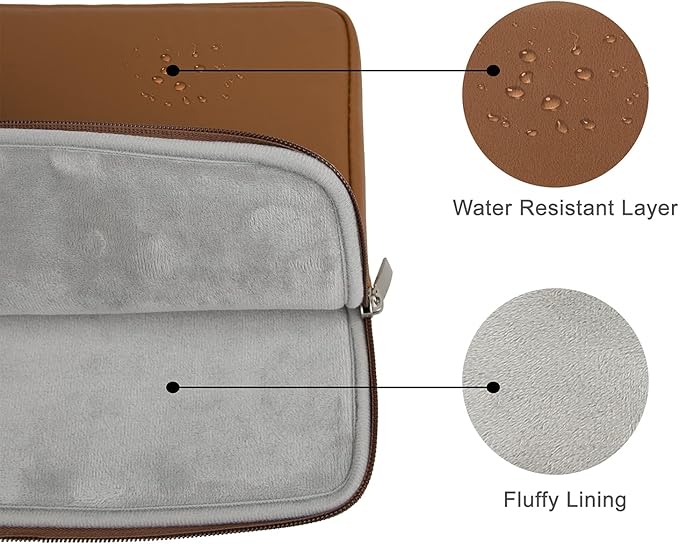 RAINYEAR 14 Inch Laptop Sleeve Soft PU Leather Case Protective Water Resistant Zipper Cover Carrying Bag Compatible with 14" Notebook Computer Chromebook, 14 MacBook Pro A2442(Brown)