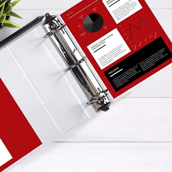 3 Ring Binder, Professional D Ring Binder 5 Inch, Presentation Folder for Standard Pages 8.5 x 11 with Pockets, Crystal Clear View White Binder (4 Pack)