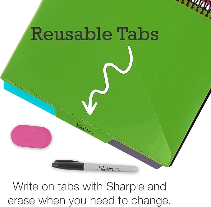 Samsill Deluxe 24 Pocket Spiral Project Organizer with Refillable Notepad Holder, Customizable Front Cover, 12 Dividers with Erasable Write-On Tabs in Fashion Colors, Plastic Folders with Pockets