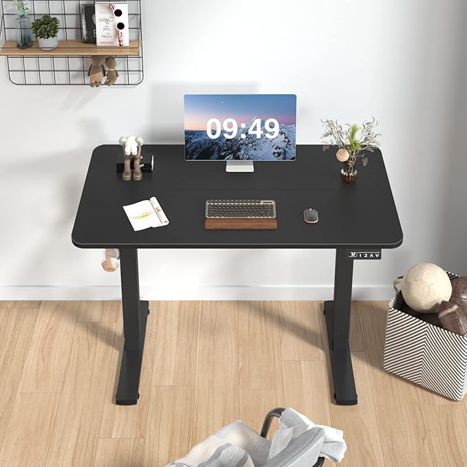Furmax Electric Height Adjustable Standing Desk Large 48 x 24 Inches Sit Stand up Desk Home Office Computer Desk Memory Preset with T-Shaped Metal Bracket, Black