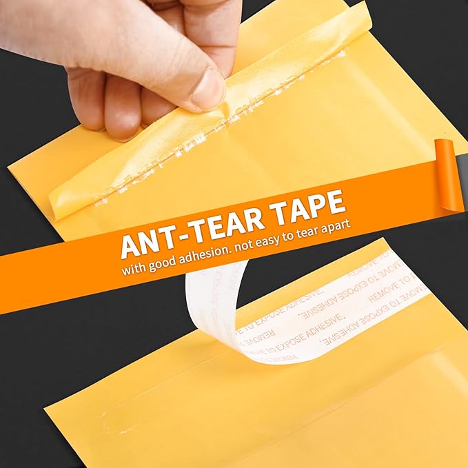 Dasen Kraft Bubble Mailers 10.5x15 Inch 50 Pcs,Small Self-Sealing Waterproof Cushioned Mail Shipping Bags,Yellow Padded Envelopes #5