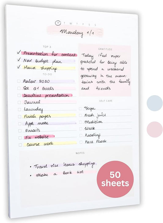 Daily To Do List Notepad – Daily Planner Undated, Daily Work Planner and Productivity Planner – 50-Pg To Do List Notebook for Work, Daily To Do Planner Pad – 8.3”x 5.8” Daily Planner Notepad