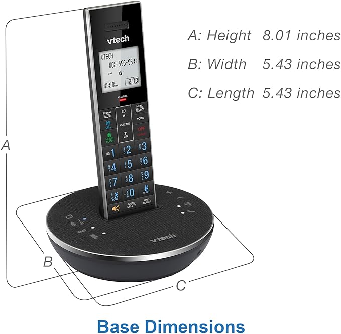 VTech LS6381-2 Bluetooth Speaker with Echo Cancellation, Noise Reduction, Music Streaming, PC/Landline/Cellular Calls, Paired with DECT6.0 Cordless Handset, Answering System, Smart Call Blocker,Black