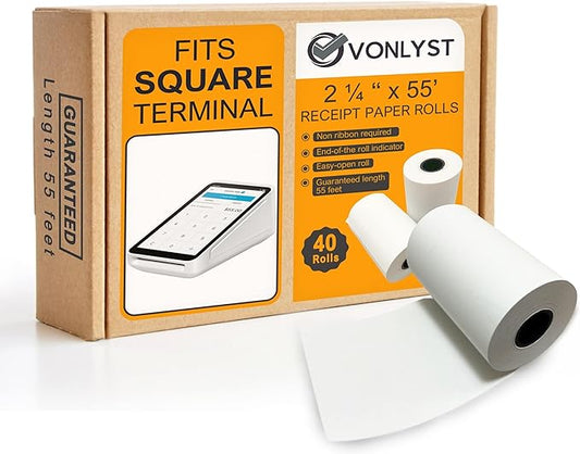 Receipt Paper Roll for Square Terminal Credit Card Machine (40 rolls)