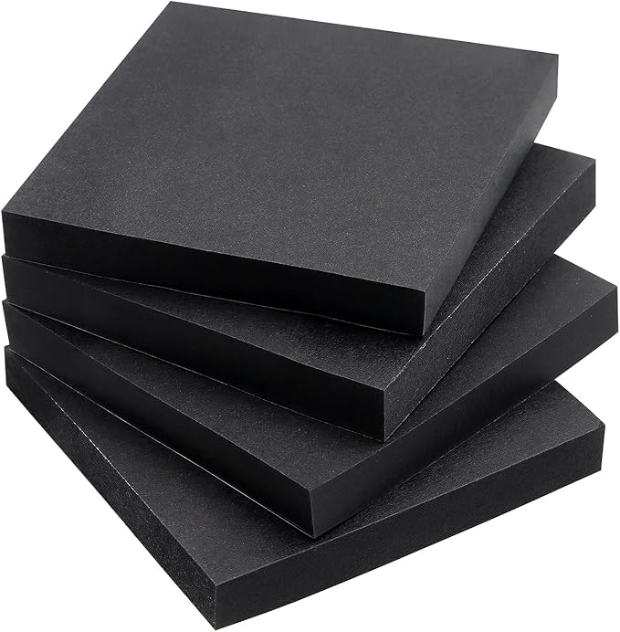 Sticky Notes 3x3 Self-Stick Notes Bright Colors Sticky Notes 4 Pads 90 Sheets/Pad (Black)