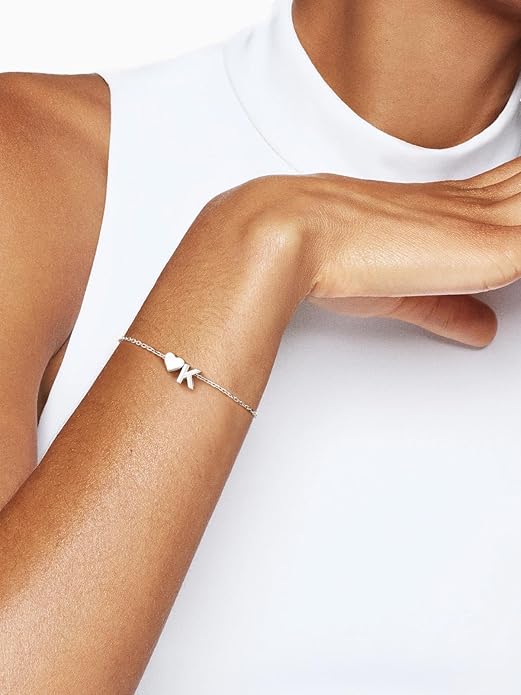 Silvora 925 Sterling Silver Dainty Initial Bracelet with Heart - 6.3" + 2" Adjustable Personalized 26 Letter Bracelet Jewelry Heart Bracelet for Women