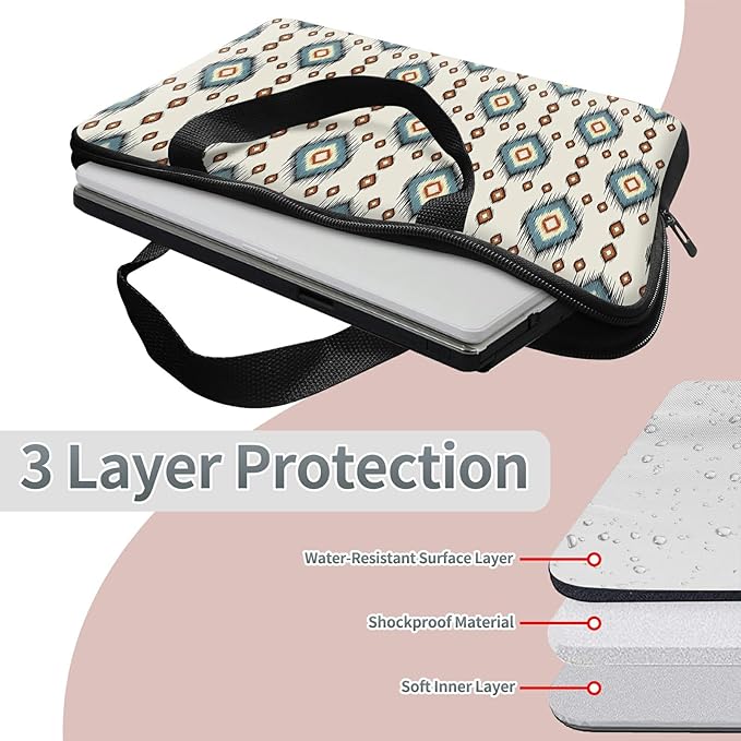 Laptop Sleeve Case Bag 13 inch, Geometric Ethnic Oriental Slim Carrying Case Durable Handbag Travel Laptop Bag for 13 inch MacBook Air M3/M2/Pro M2/ 13" iPad Pro/Air M4/M2 2024