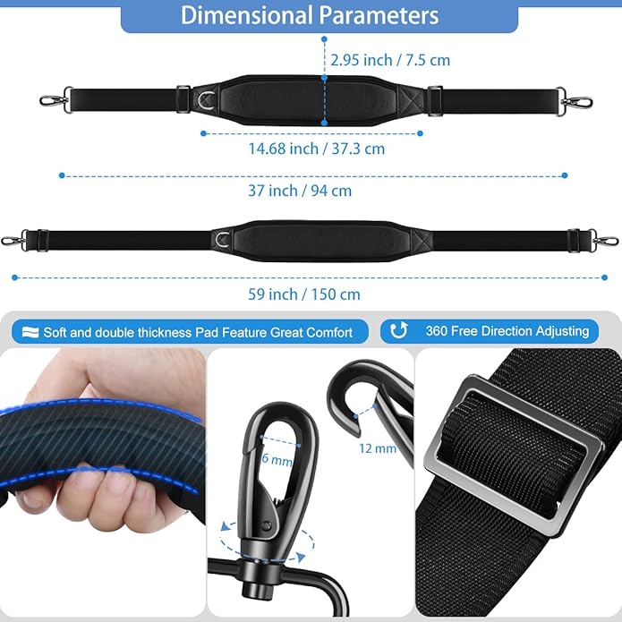 ZINZ 3D Air Cushion Bag Strap 59 inch Adjustable Belt with Padded & Dual Clasps & Swivel Hooks, Comfort Strap for Bags