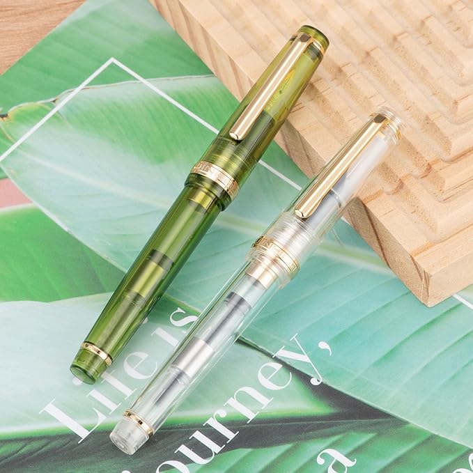 Jinhao 82 Acrylic Fountain Pen, Iridium Extra Fine Nib with Ink Converter, Transparent Unique Design Smooth Writing Pen (Gold Trim)