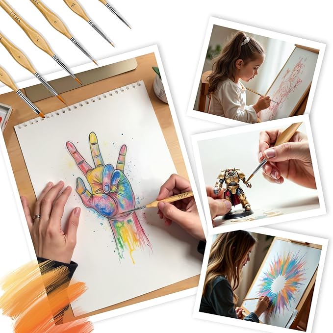 6Pcs Micro Paint Brushes Set with Triangular Handles - for Acrylics, Oils, Watercolors & Paint by Number, Citadel, Figurine, 40k，Mandala Painting