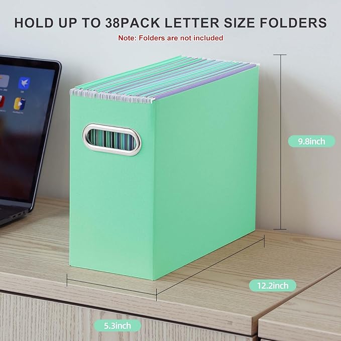 Oterri File Organizer, Small Storage Box, Cardboard File Folder Organizer, Collapsible File Box, Hanging File Organizer for Letter Size, Portable File Box with Handle, Only Box (Mint Green,6 Packs)