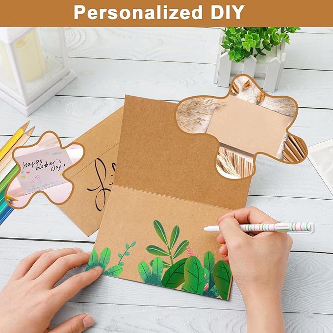 100 Packs Brown Blank Greeting Cards and Envelopes 4.25 x 5.5 Heavyweight Folded Cardstock and Printable A2 Envelopes Self Seal for Invitations, Wedding, Thank You Cards, Mailing
