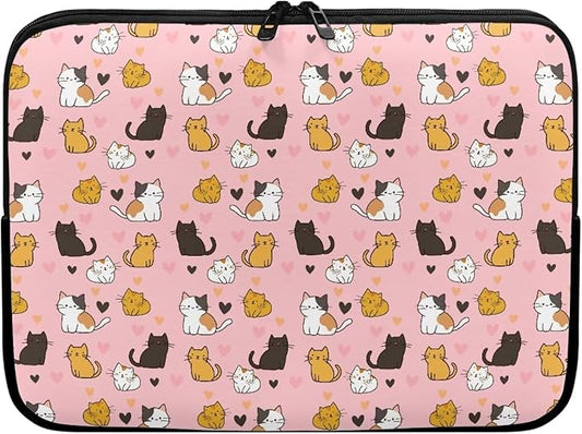 Cat Print Laptop Briefcases for Men Women, Heart Pattern Laptop Sleeve Case Water Resistant Neoprene Computer Carrying Cover 10 Inch Laptop Carrying Bag
