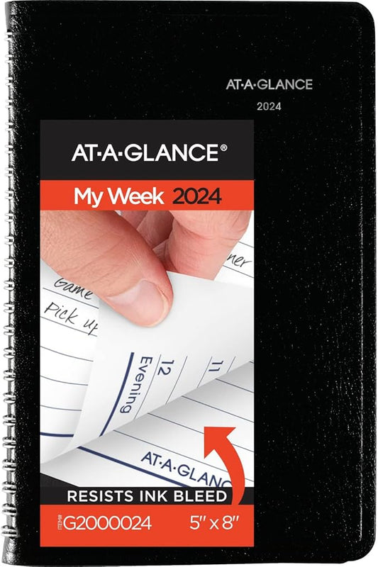 AT-A-GLANCE 2024 Weekly Appointment Book & Planner, DayMinder, 5" x 8", Small, Spiral Bound, Black (G2000024)