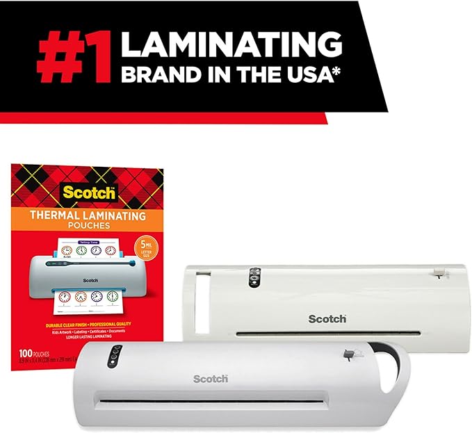 Scotch Thermal Laminating Pouches, 100 Count, Clear, 5 mil., Laminate Business Cards, Banners and Essays, Ideal Office or School Supplies, Fits Letter Sized Paper (8.9 in. × 11.4 in.)