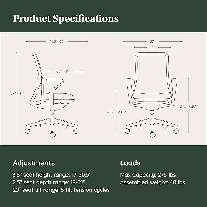 Branch Verve Chair - High Performance Executive Office Chair with Contoured Seat Back and Adjustable Lumbar Rest - High Density Foam Cushion with Aluminum Base - Up to 275 lbs - Galaxy