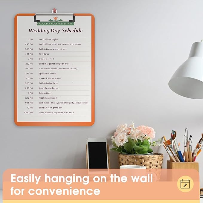 Plastic Clipboards, A4 Orange Clip Board 8.5x11 for Classroom, Students, Kid, Woman, Size 9" x 12.5" with Low Profile Clip, Office & School Supply