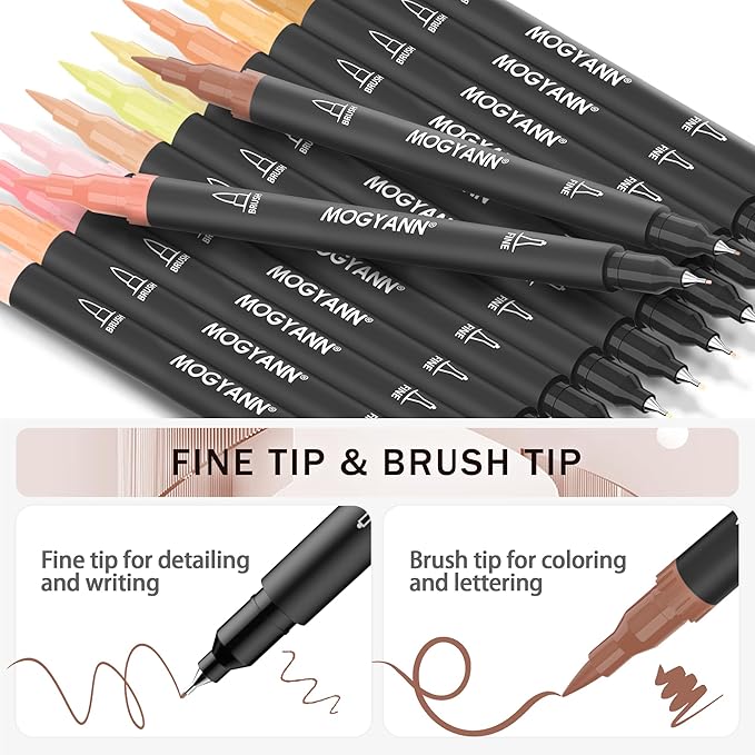 Mogyann Skin Tone Markers, 12 Pack Dual Brush Pens for Art Drawing Sketching