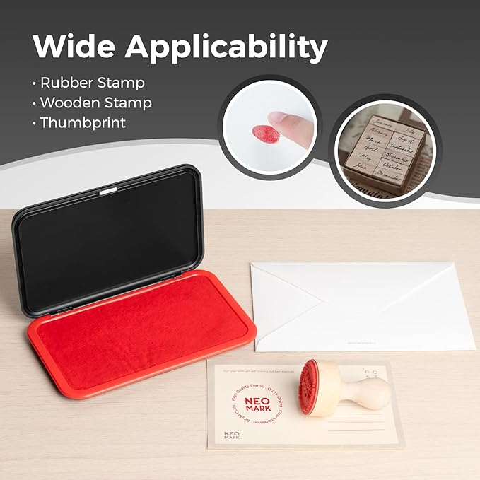 Large Stamp Pad - 3.50"x 6.25", Magnetic Lid, Premium Quality Felt Stamp Pad (Red)