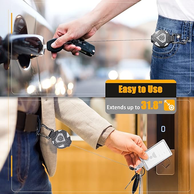 Oaridey Retractable Keychain Heavy Duty, Badge Reels Retractable, Tactical ID Badge Holder with Upgraded Zinc Alloy Carabiner, 31.5'' Coated Steel Cord, Bearing 8.0 oz- 1 Pack