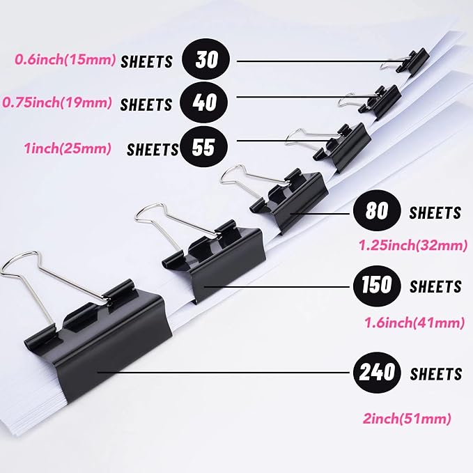 Binder Clips, Medium Binder Clips,36 Pcs 1.25 Inch,Black Metal Binder Clips and Paper Clips for Office, Home, School