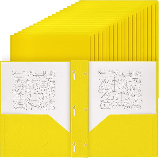Yeaqee 60 Pcs Plastic Folders with Pockets and Prong Plastic Folders with 2 Pockets Pocket for Office, School for Students, Teachers, Office Workers (Yellow)
