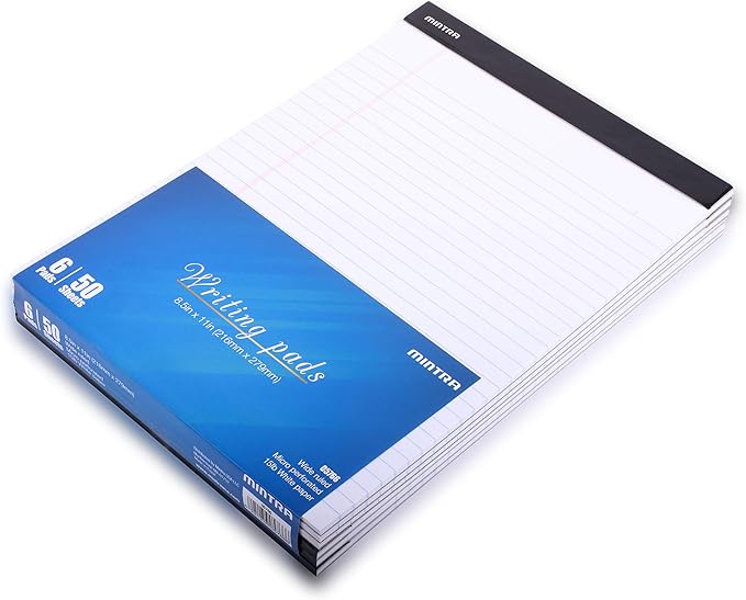 Mintra Office Legal Pads, ((xBasic, 8.5in x 11in, Wide (White), 36pk (6-6pks)), 50 Sheets per Notepad, Micro perforated Writing Pad, Notebook Paper for School, College, Office, Work