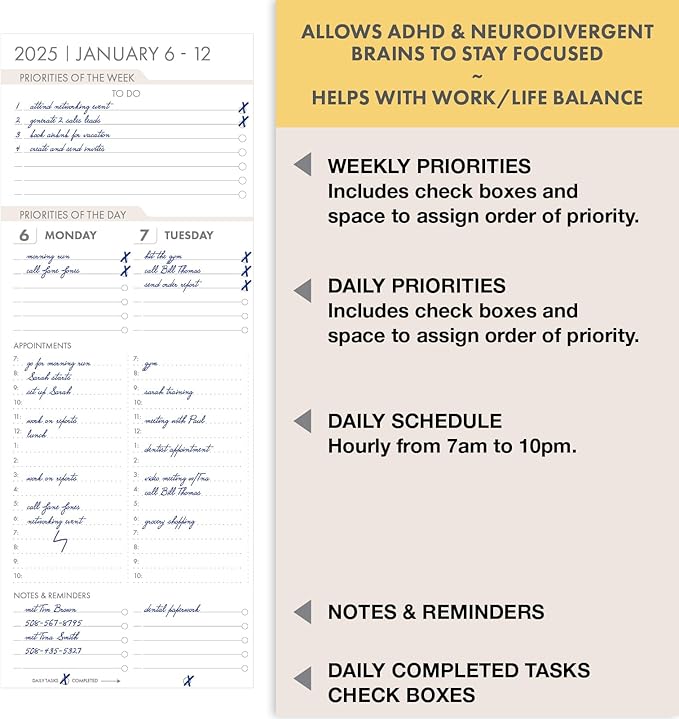Essential PRO 2025 Daily, Weekly & Monthly Planner, 8.5"x11": 14 Months (Nov 2024 - Dec 2025) Monthly Tabs,Daily Tracking,Notes Pages,Storage Pocket,Bookmark w Sticky Notes (Watercolor Butterflies)