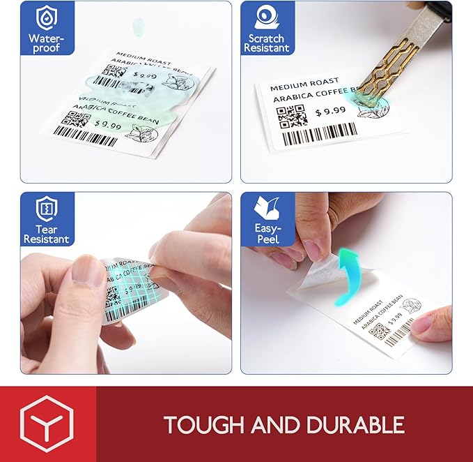 Phomemo [6x100 pcs]Original Labels for M110 M220 M221 M120 M200, 1.97''x3.15'' (50x80mm), 6 Rolls, 100 Label/Roll, Square, White,Self-Adhesive Thermal, for Clothing, Ingredient, Logo, Barcode, Address