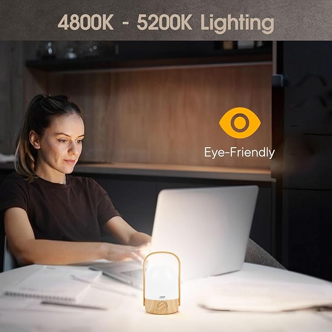 Rechargeable Lamp 2600mAh Small Bedside Rechargeable Lanterns Dimmable Led Cordless Tent Light Holiday Gifts Work,Wood